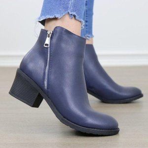 blue leather bootie